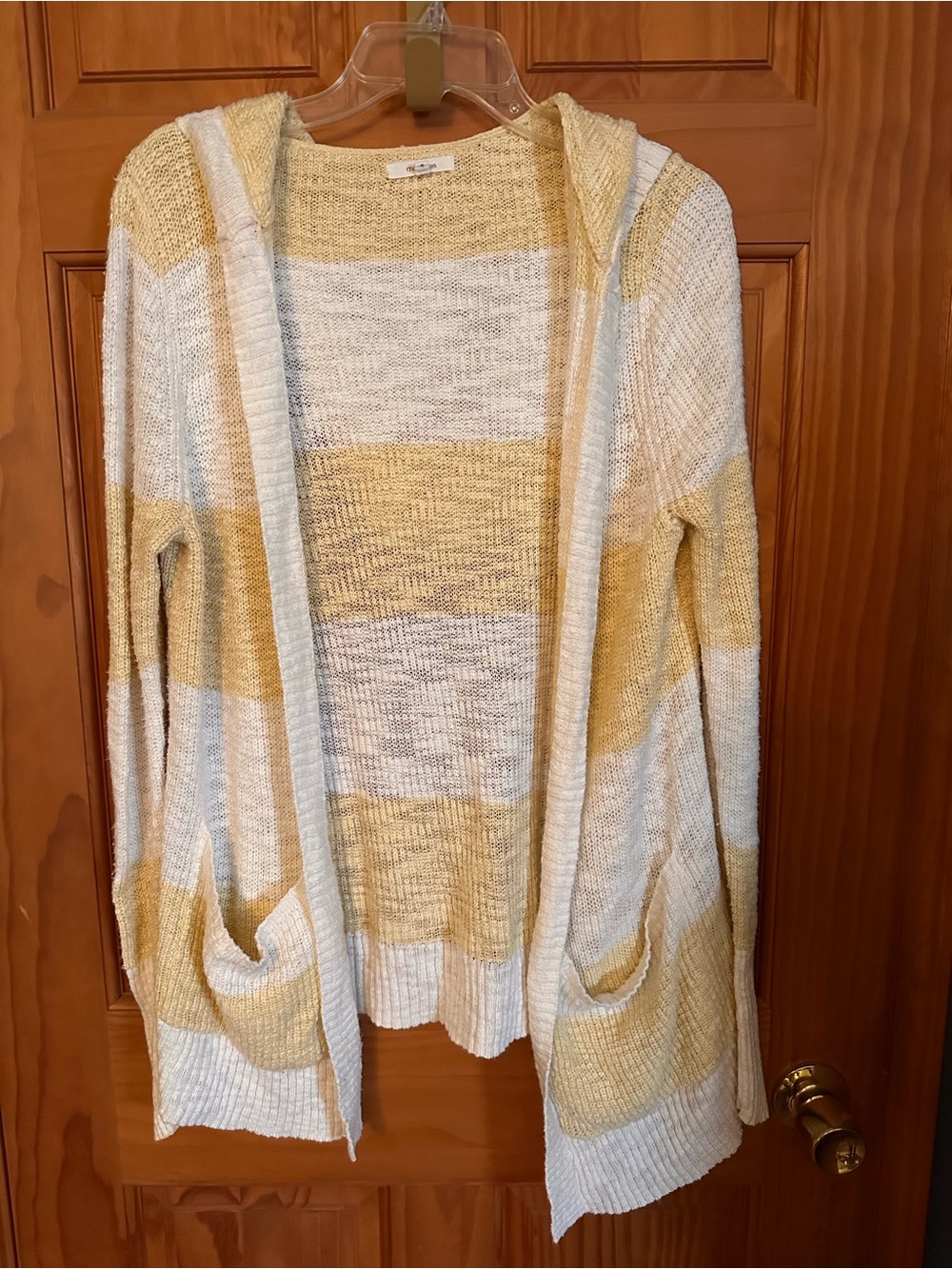 Maurices Yellow and White Hooded Stripe Cardigan